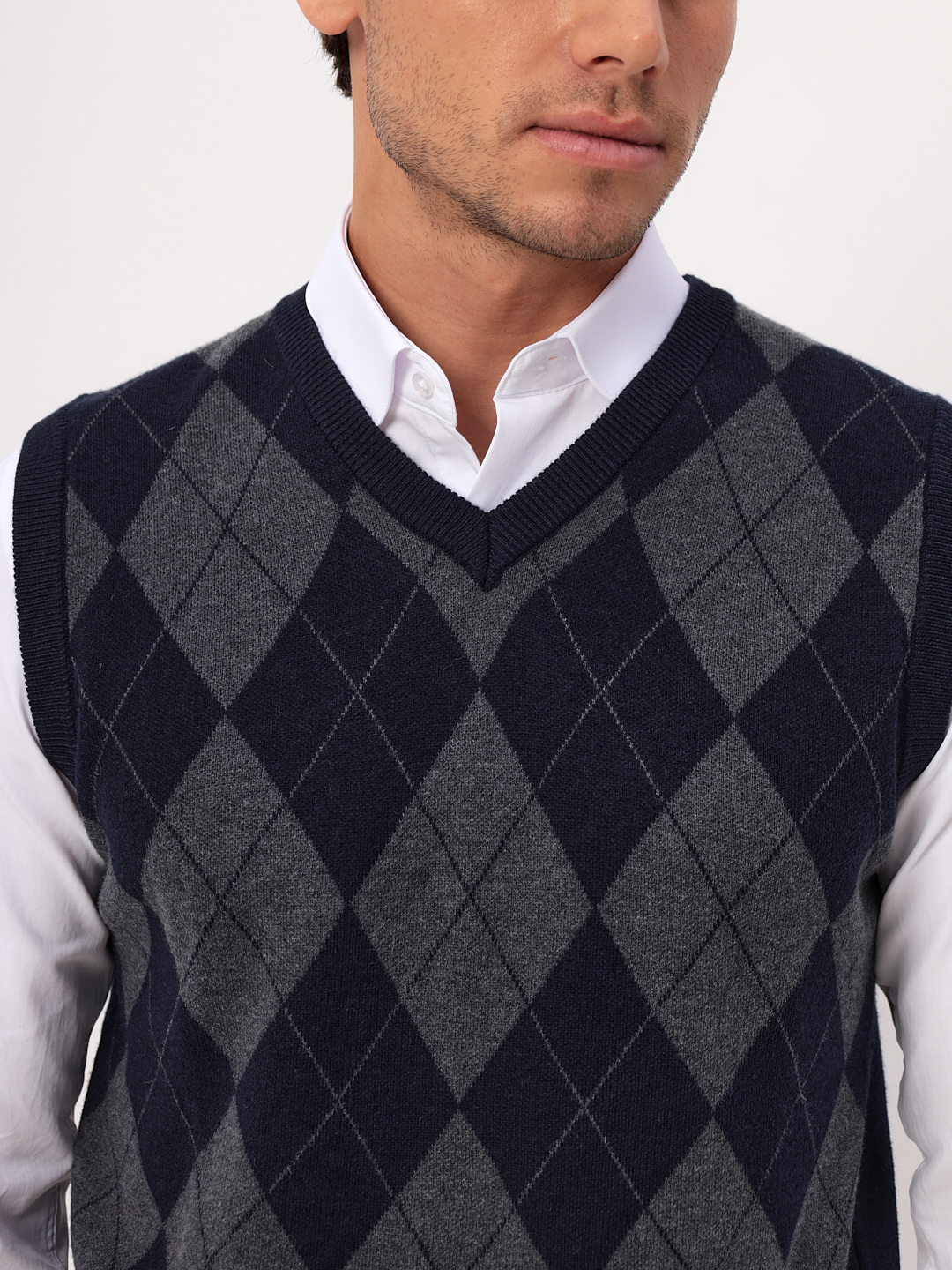 G125-12-ромб (сине-серый) Жилет мужской