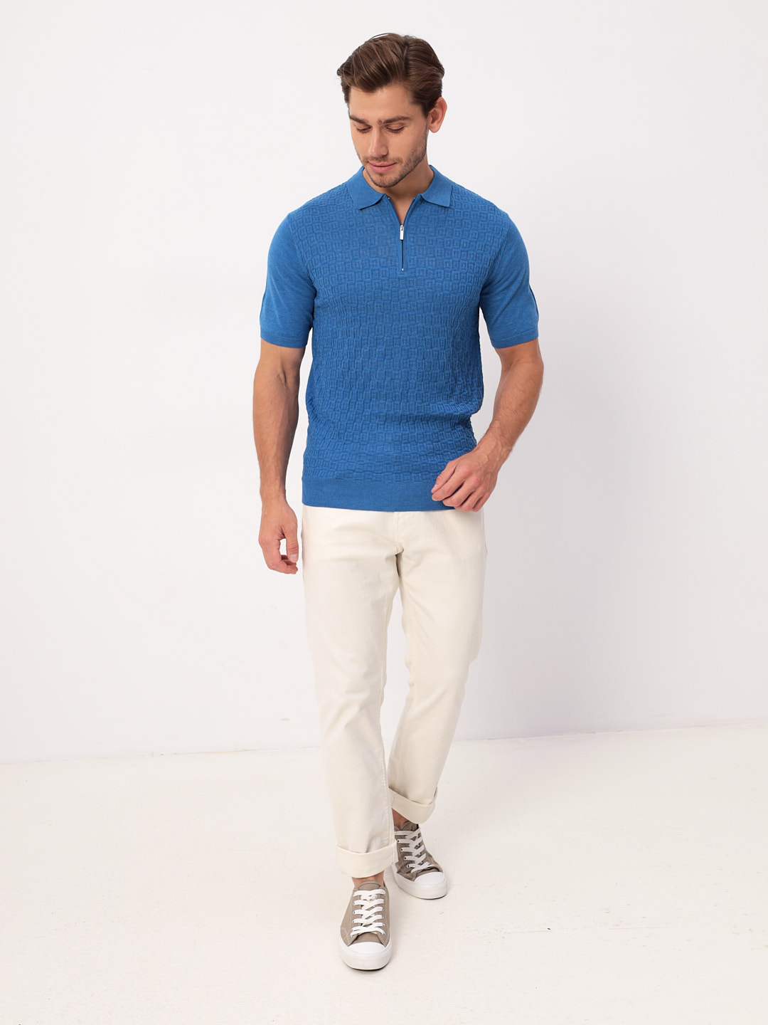 G147-12-квадрат D1 (синий) Джемпер мужской с воротником поло короткий рукав