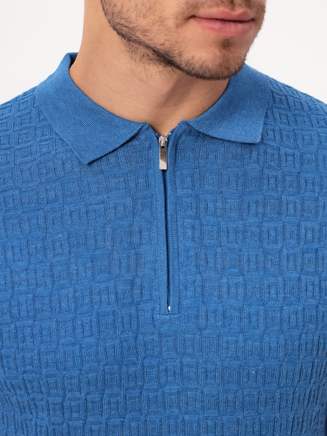 G147-12-квадрат D1 (синий) Джемпер мужской с воротником поло короткий рукав