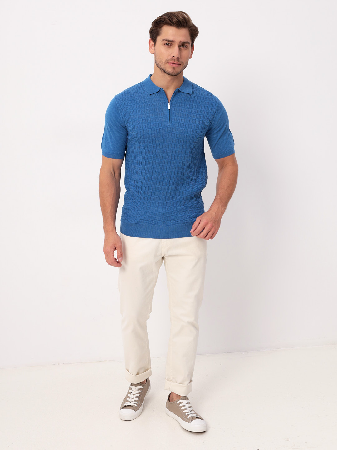 G147-12-квадрат D1 (синий) Джемпер мужской с воротником поло короткий рукав