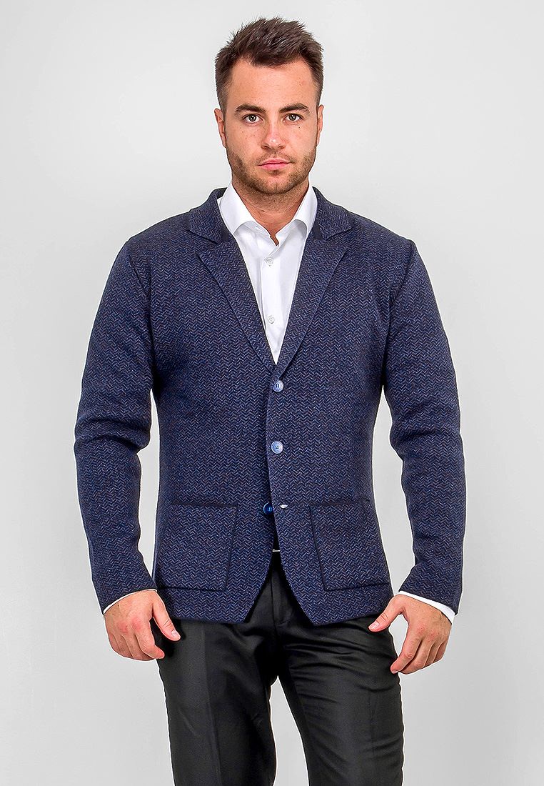 G136-KF-зигзаг (т.синий/синий) Кардиган мужской
