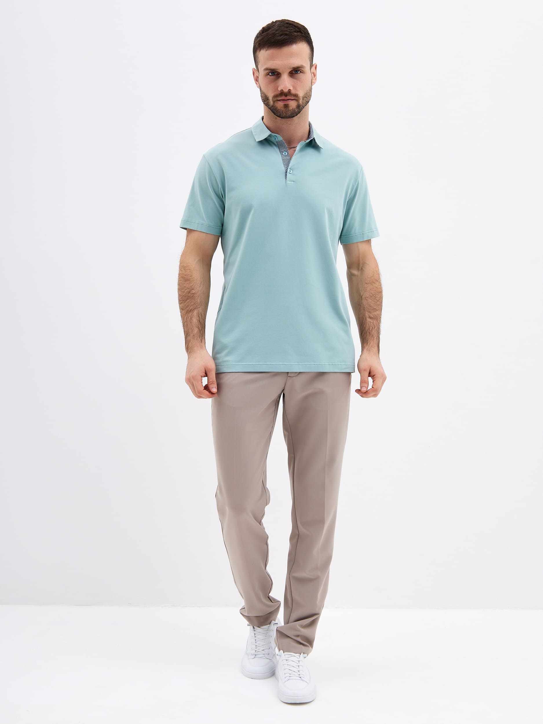 G144-KO1246T-SA5123 (ментол) Джемпер мужской с воротником поло короткий рукав