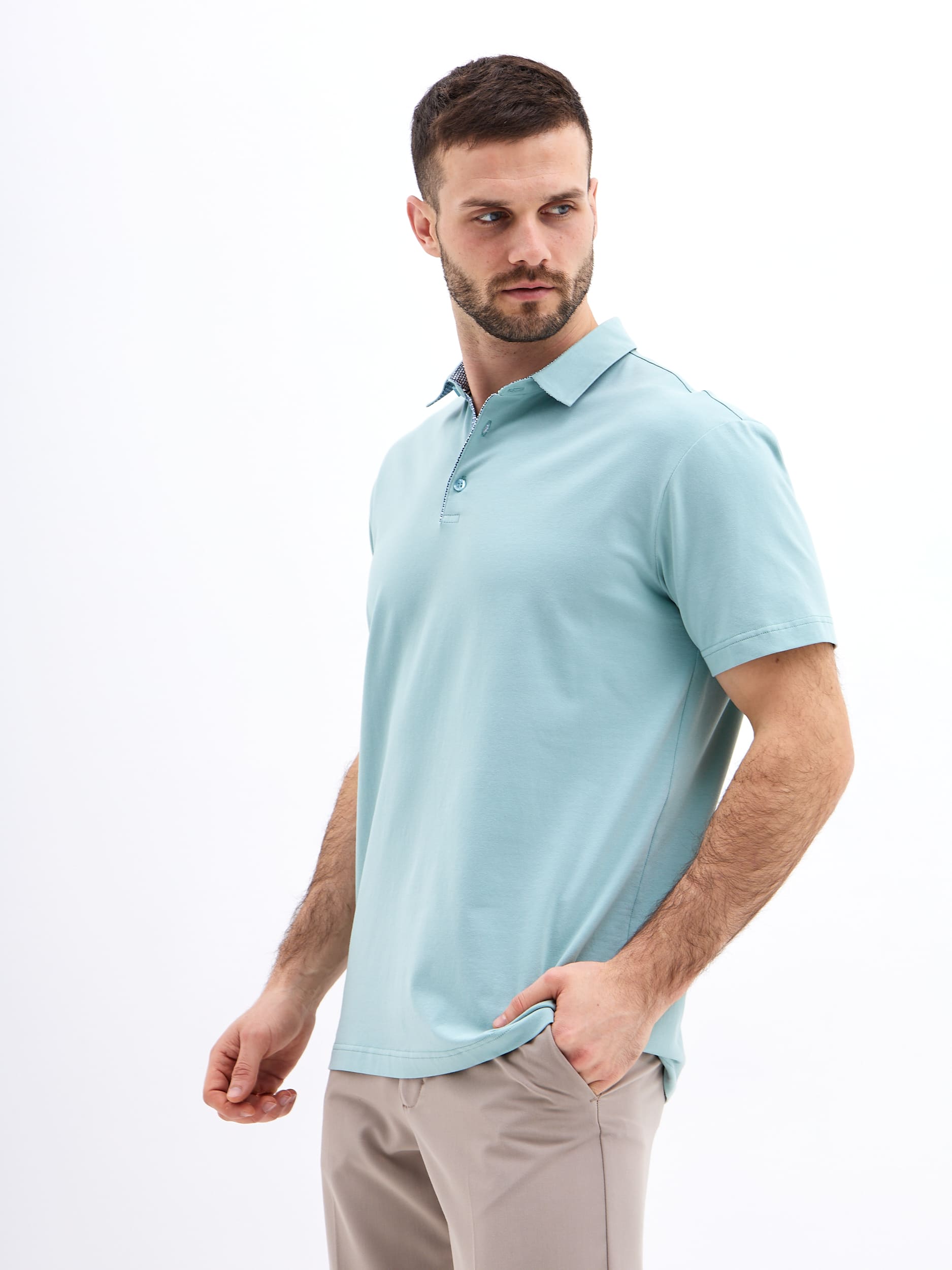 G144-KO1246T-SA5123 (ментол) Джемпер мужской с воротником поло короткий рукав