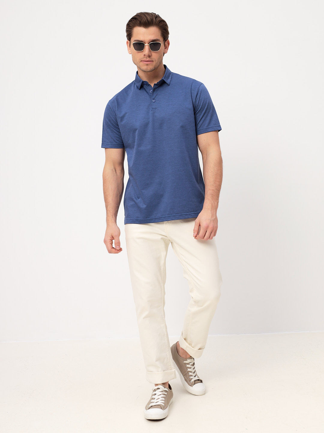 G144-PM124T-LT1631 (синий) Джемпер мужской с воротником поло короткий рукав