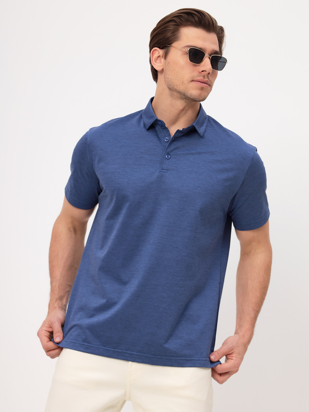 G144-PM124T-LT1631 (синий) Джемпер мужской с воротником поло короткий рукав