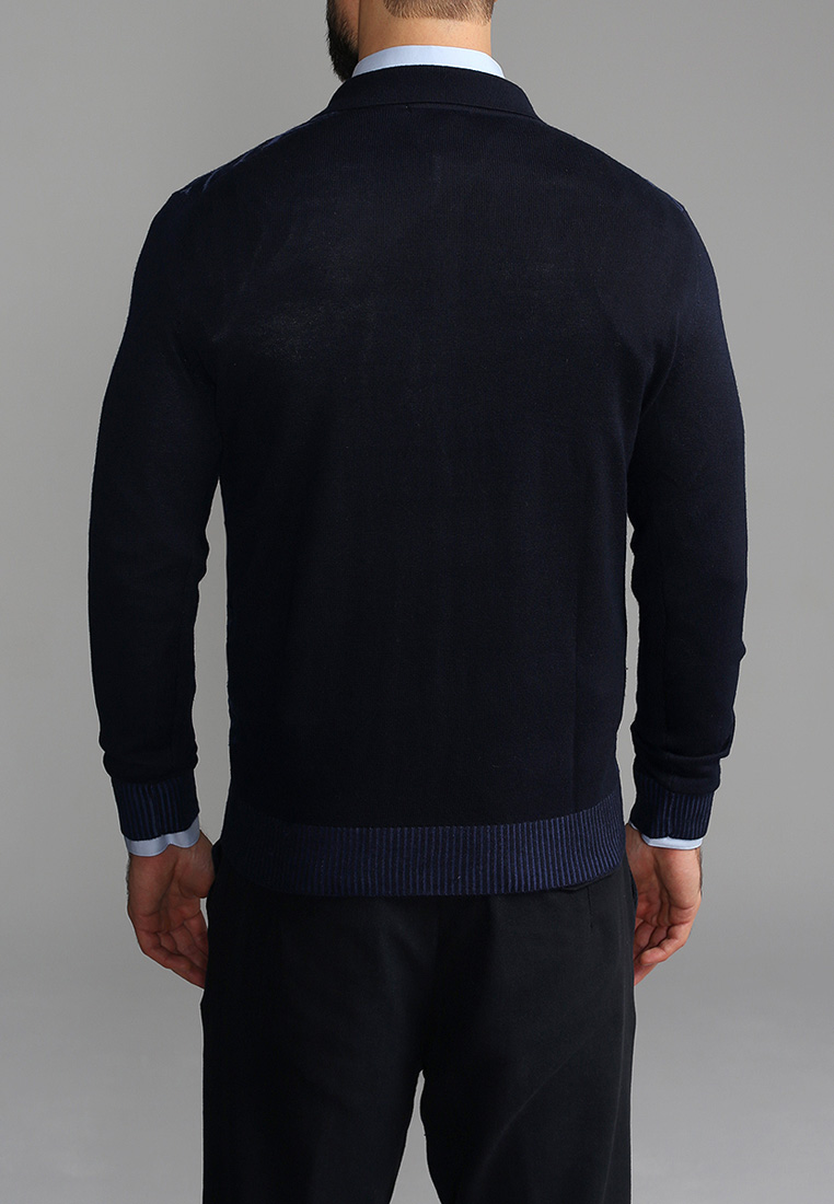 G129-12-зигзаг F (синий) Джемпер мужской с воротником поло