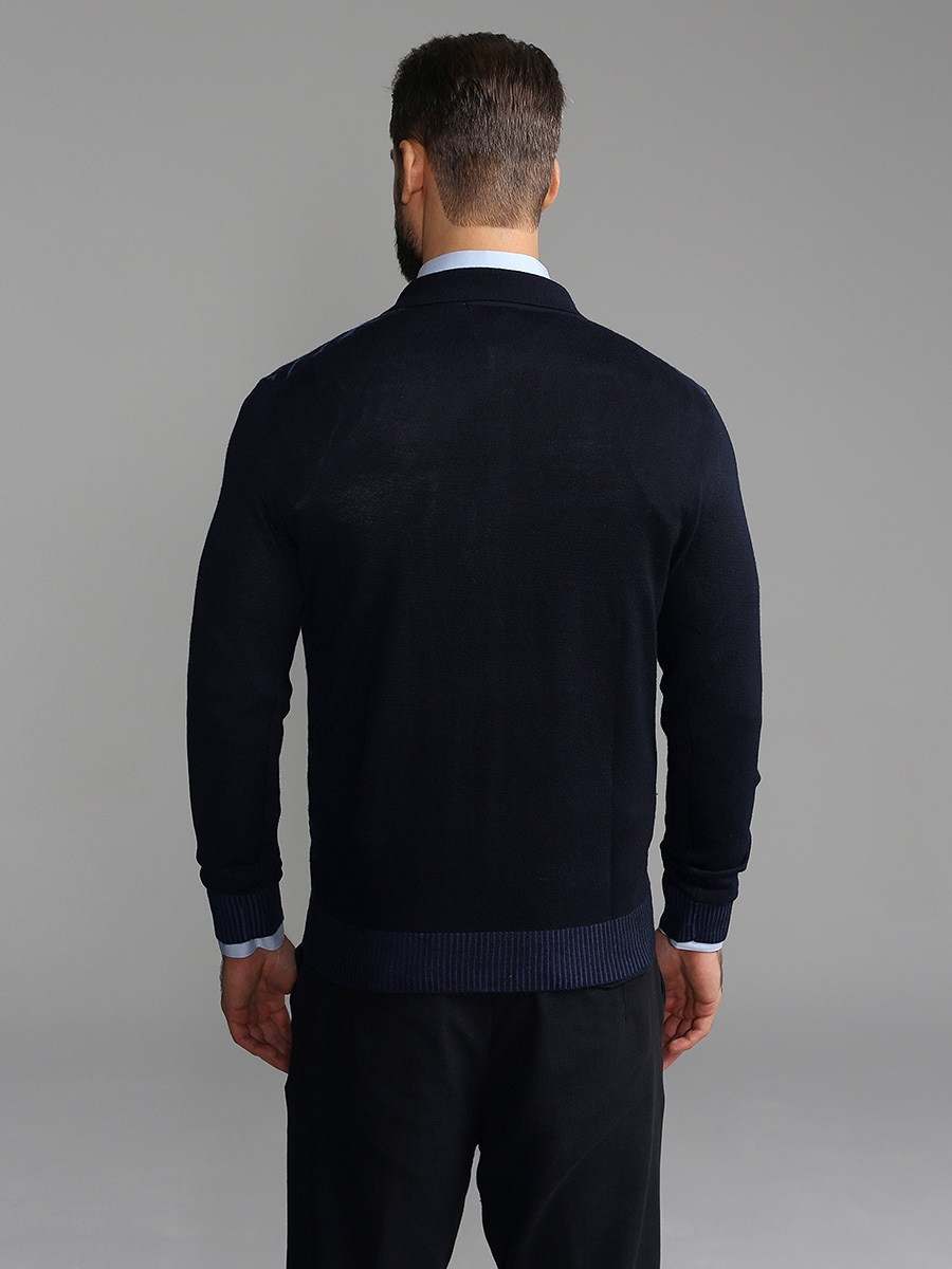 G129-12-зигзаг F (синий) Джемпер мужской с воротником поло