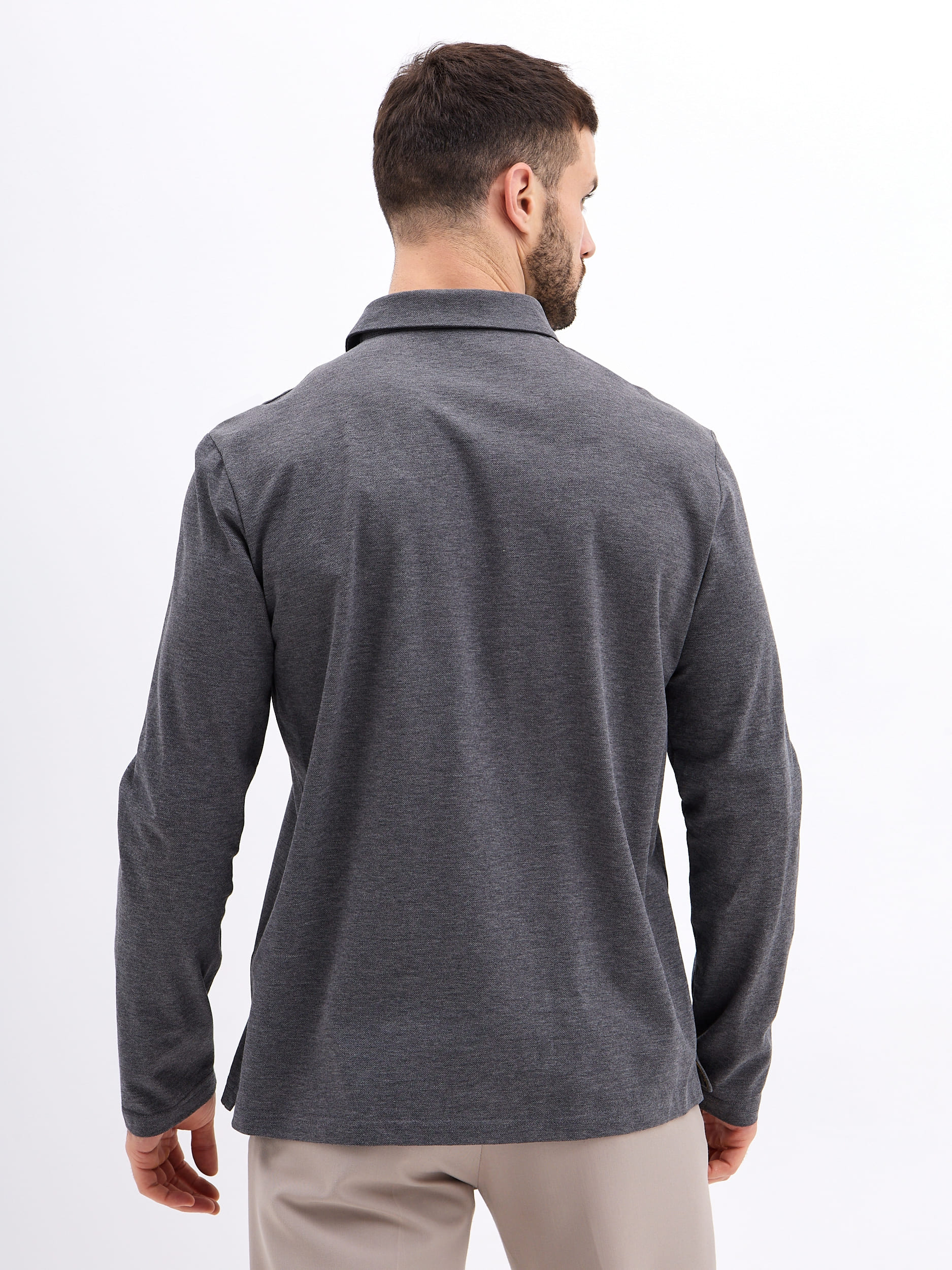 G155-PM14T-LT7326-4 (серый) Джемпер мужской с воротником поло