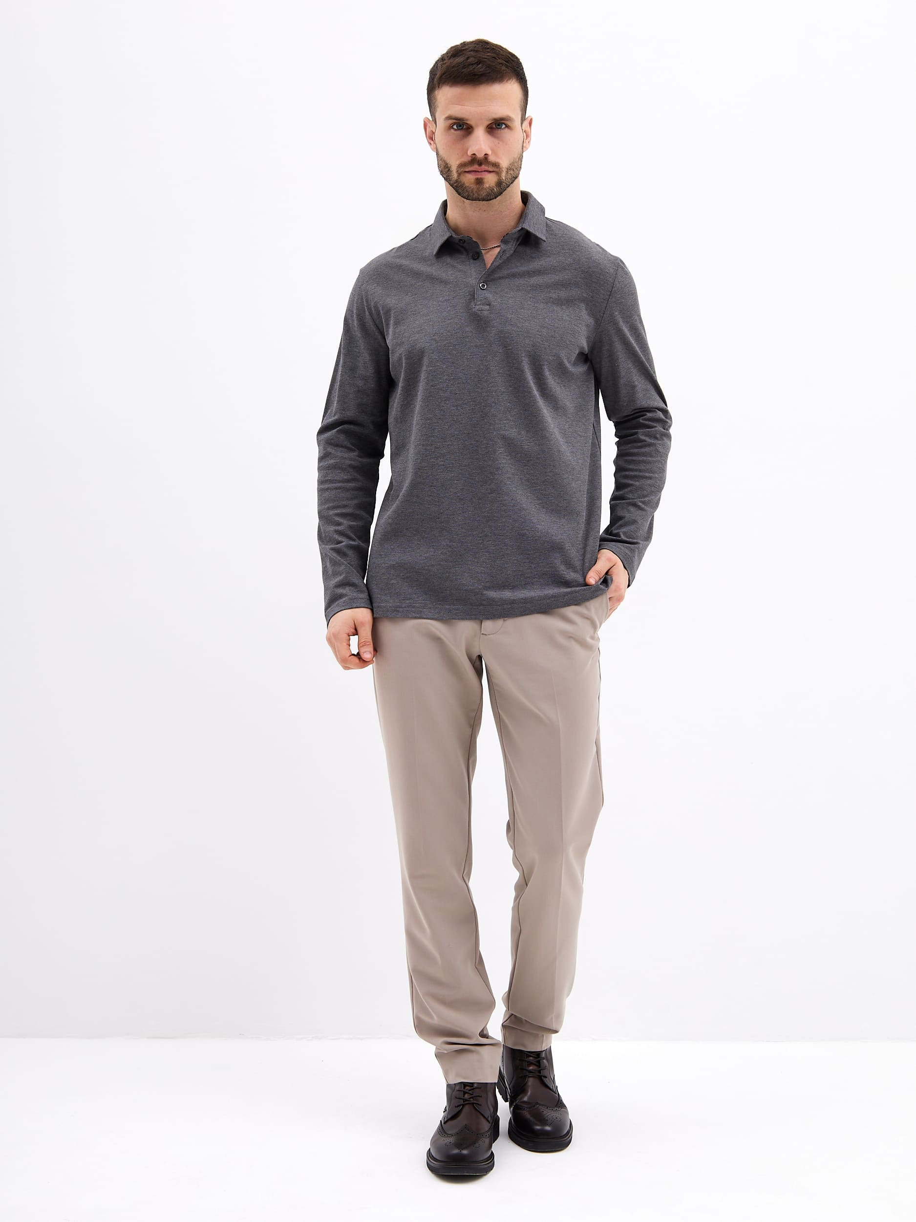 G155-PM14T-LT7326-4 (серый) Джемпер мужской с воротником поло