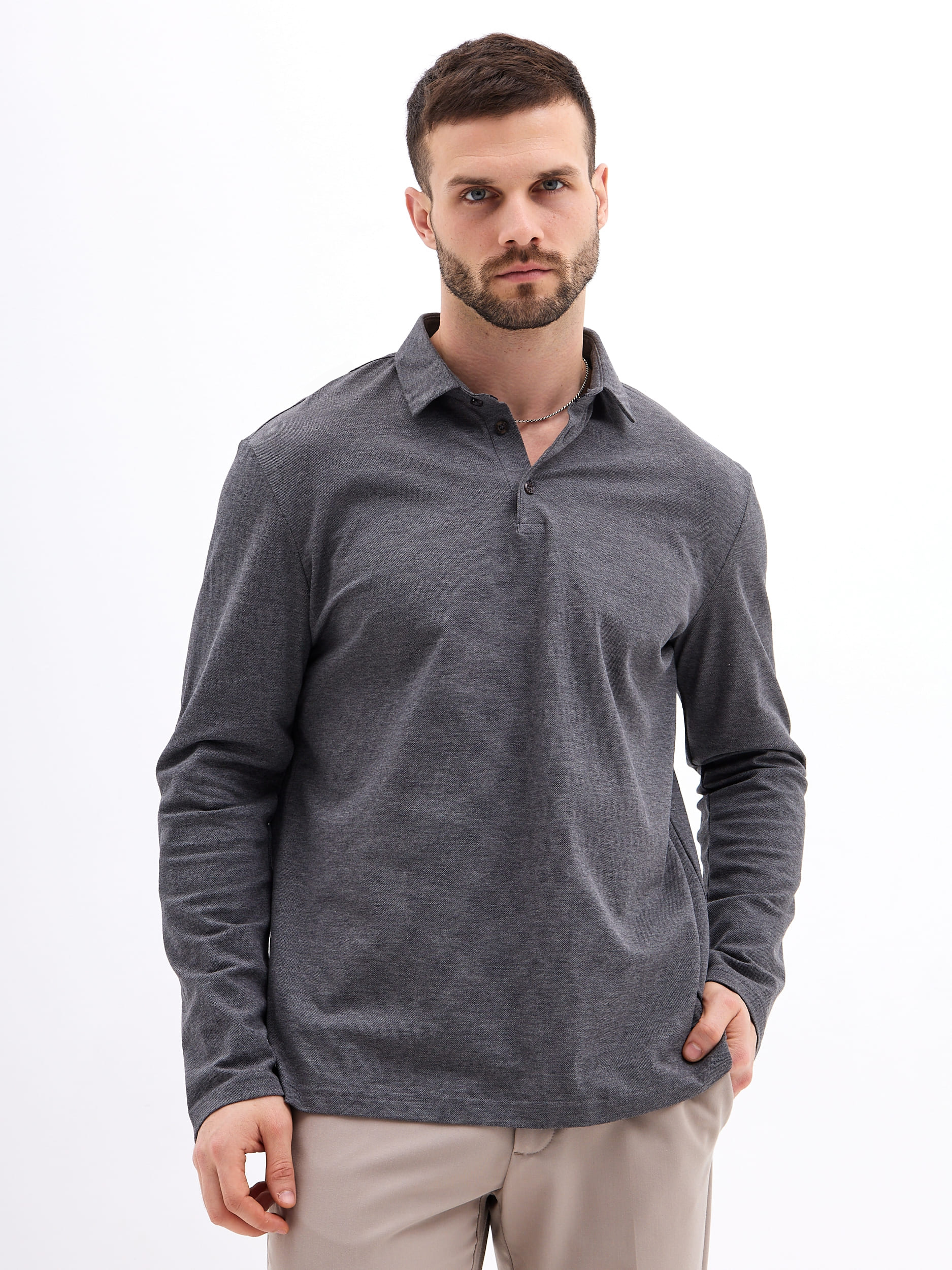 G155-PM14T-LT7326-4 (серый) Джемпер мужской с воротником поло