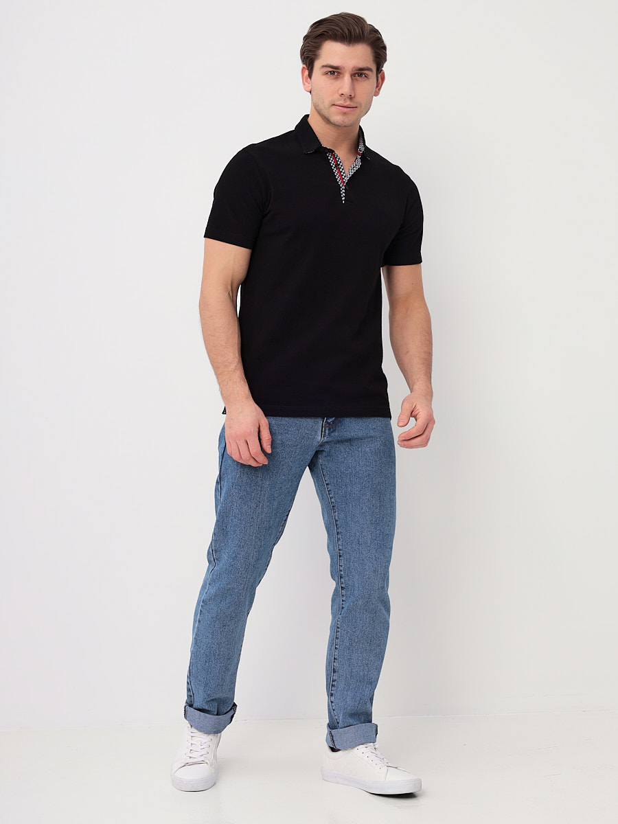 G144-PO1246T-MD02 (черный) Джемпер мужской с воротником поло короткий рукав