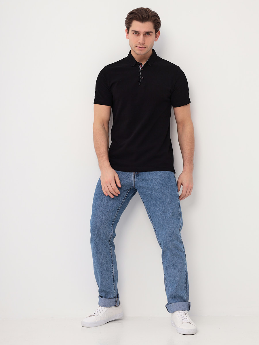 G144-PO1246T-MD02 (черный) Джемпер мужской с воротником поло короткий рукав