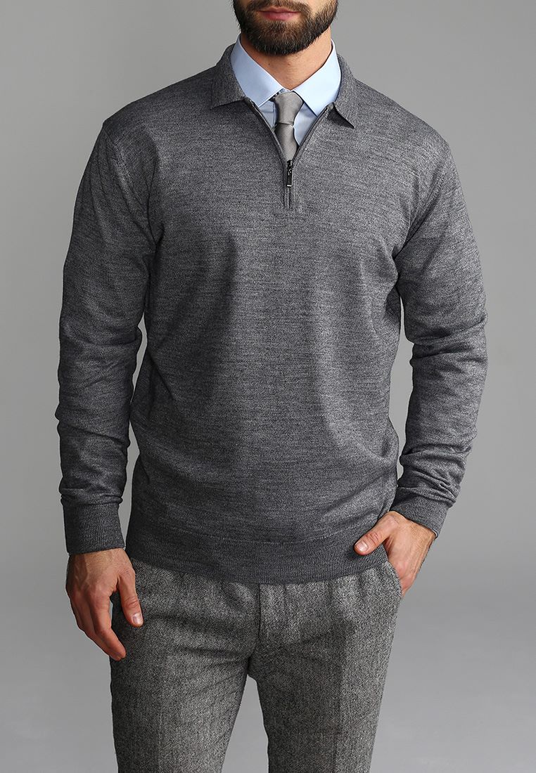 G129-EV (серый м.) Джемпер мужской с воротником поло