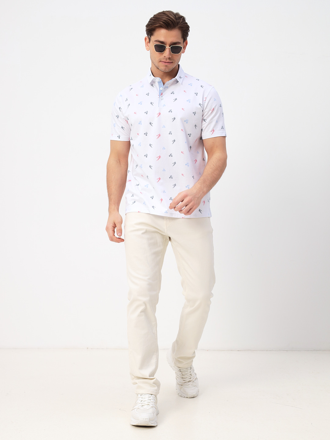 G144-PP1246T-LT1857 (белый) Джемпер мужской с воротником поло короткий рукав