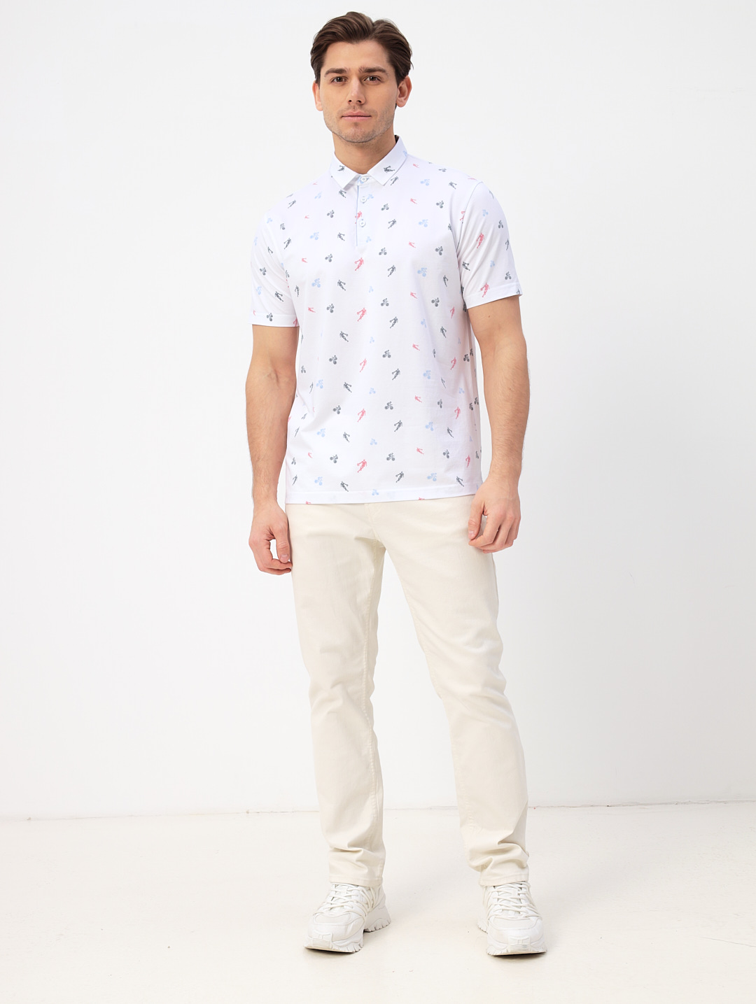 G144-PP1246T-LT1857 (белый) Джемпер мужской с воротником поло короткий рукав