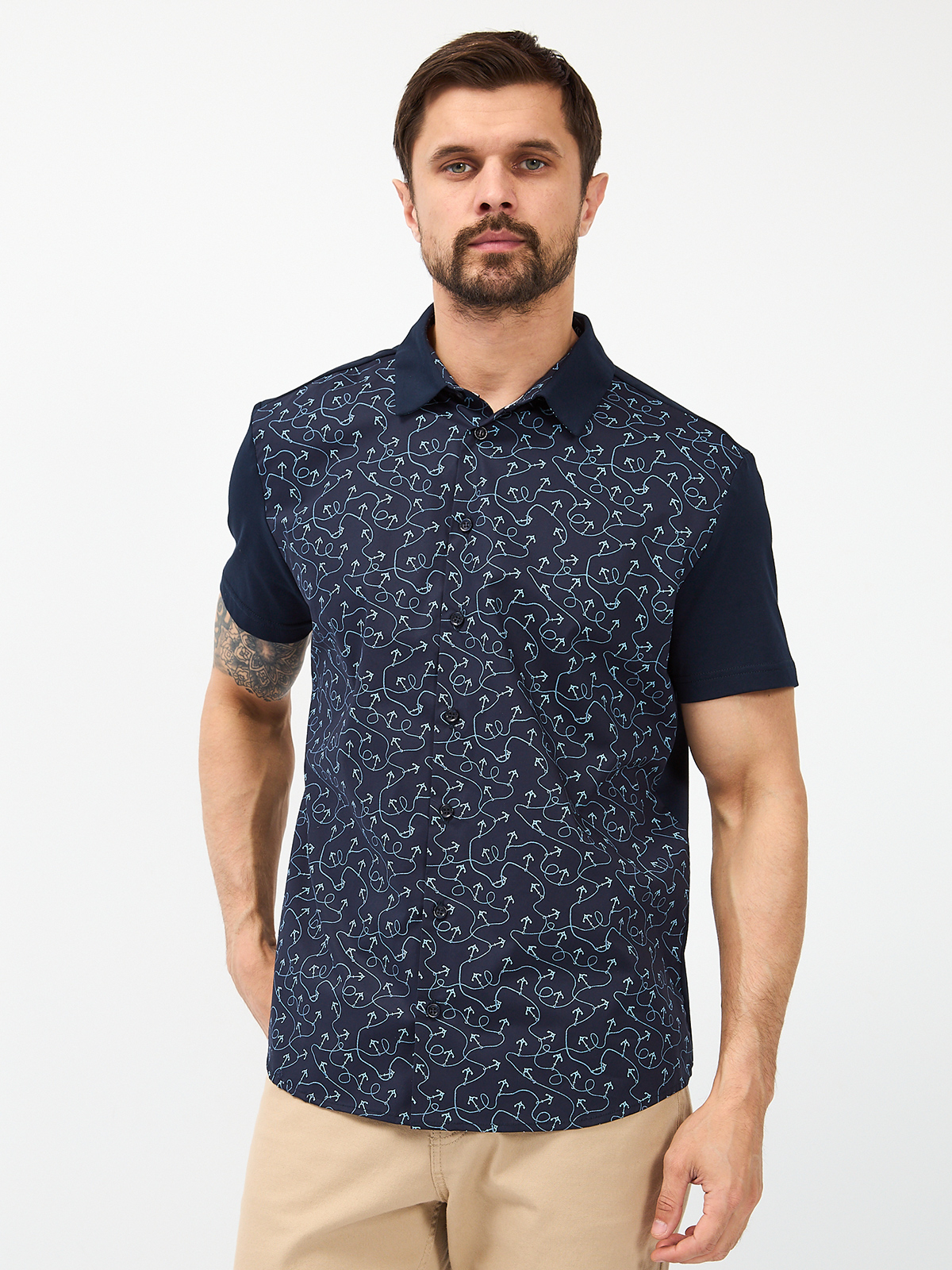 G143-KD1467T-LG4168 (синий) Рубашка трикотажная мужская короткий рукав