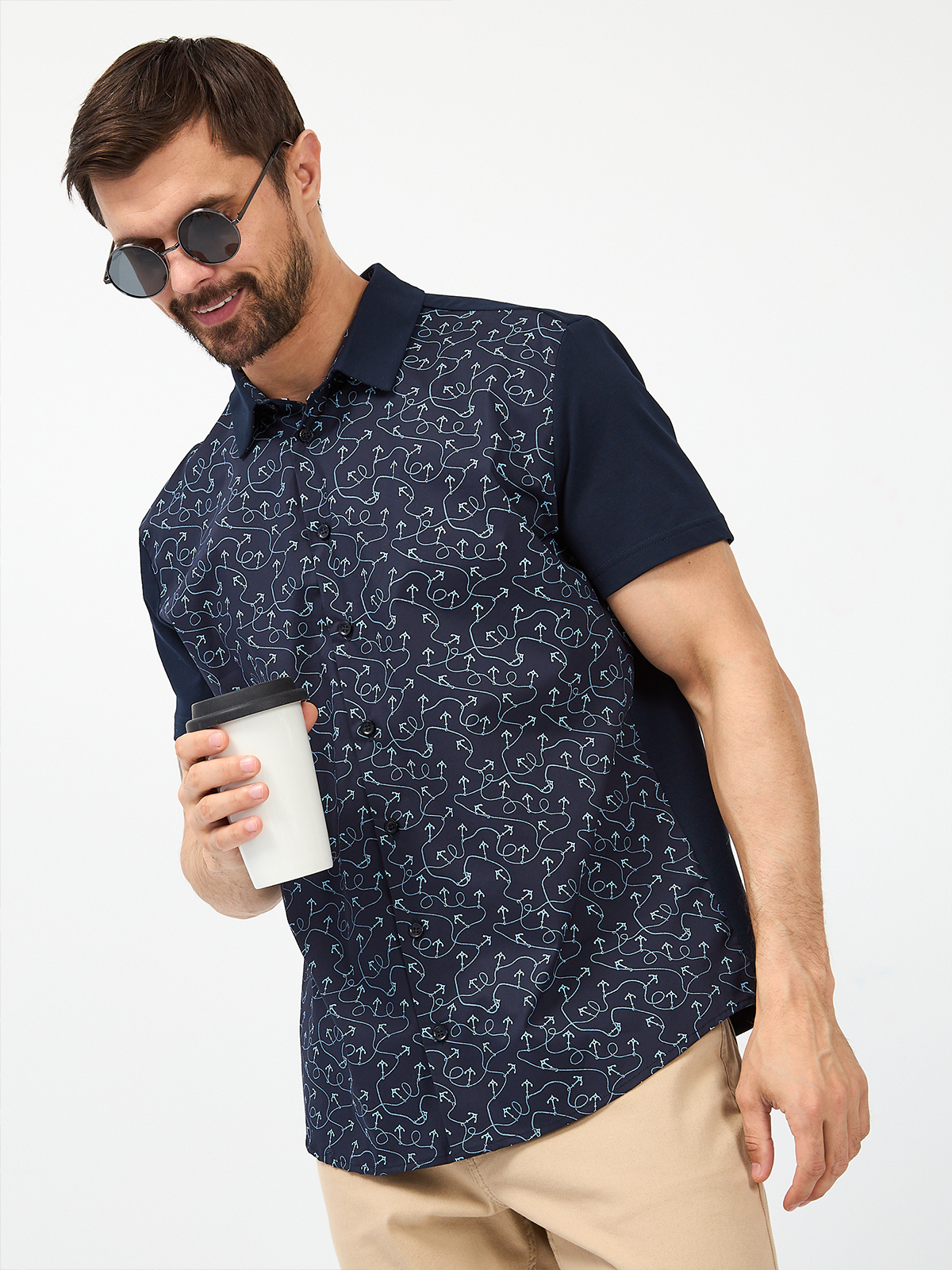 G143-KD1467T-LG4168 (синий) Рубашка трикотажная мужская короткий рукав