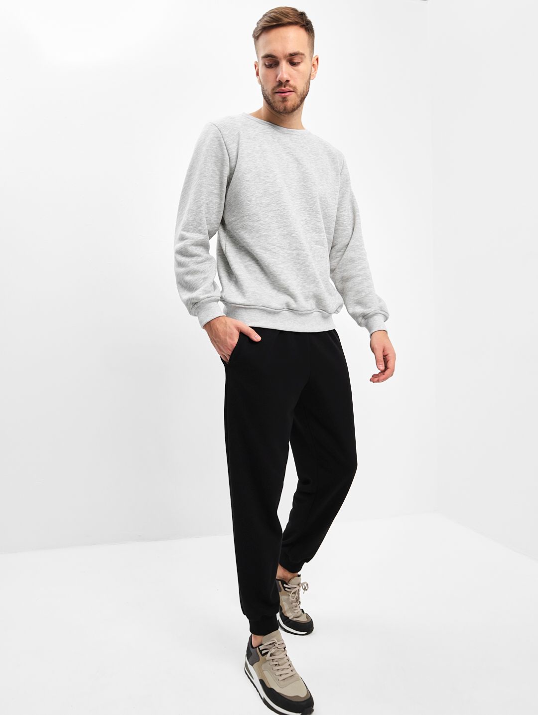 G-TRK-OZ03B-002K-черный Брюки мужские трикотажные