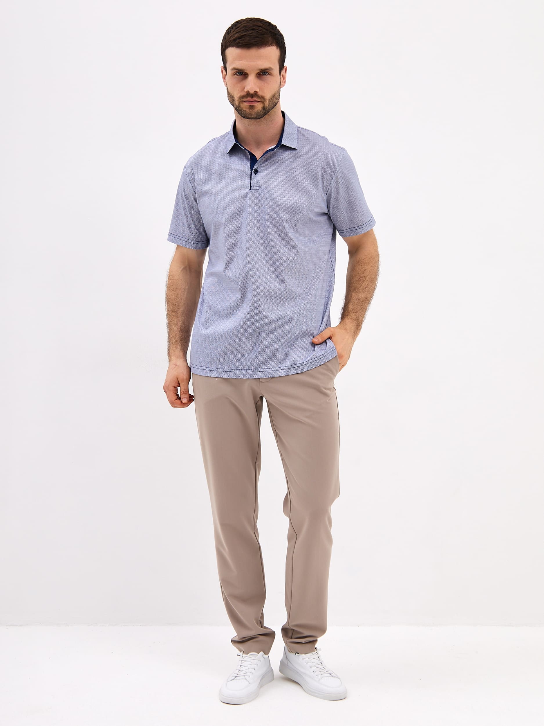 G144-TD1246-LT4627 (синий) Джемпер мужской с воротником поло короткий рукав