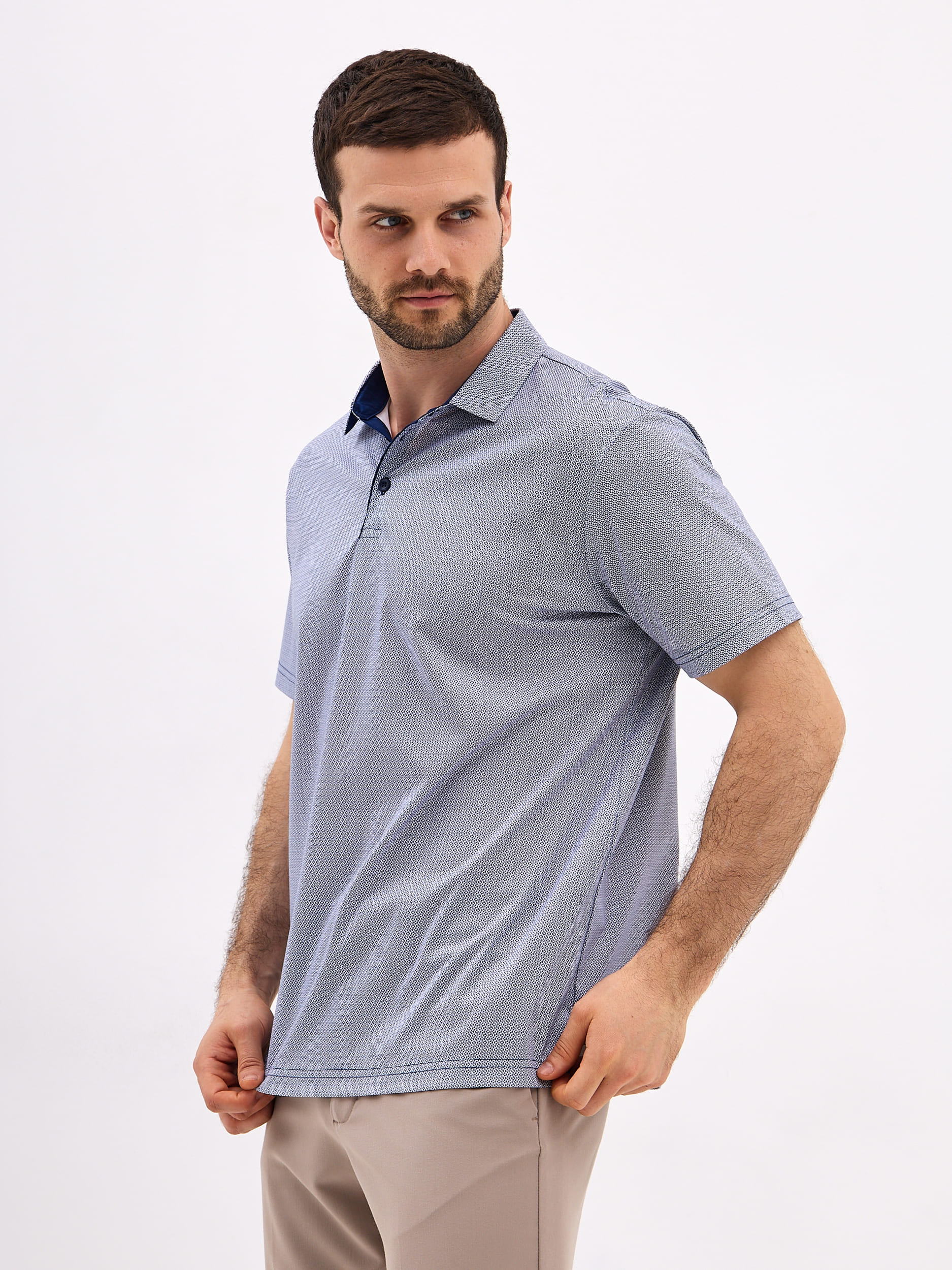 G144-TD1246-LT4627 (синий) Джемпер мужской с воротником поло короткий рукав