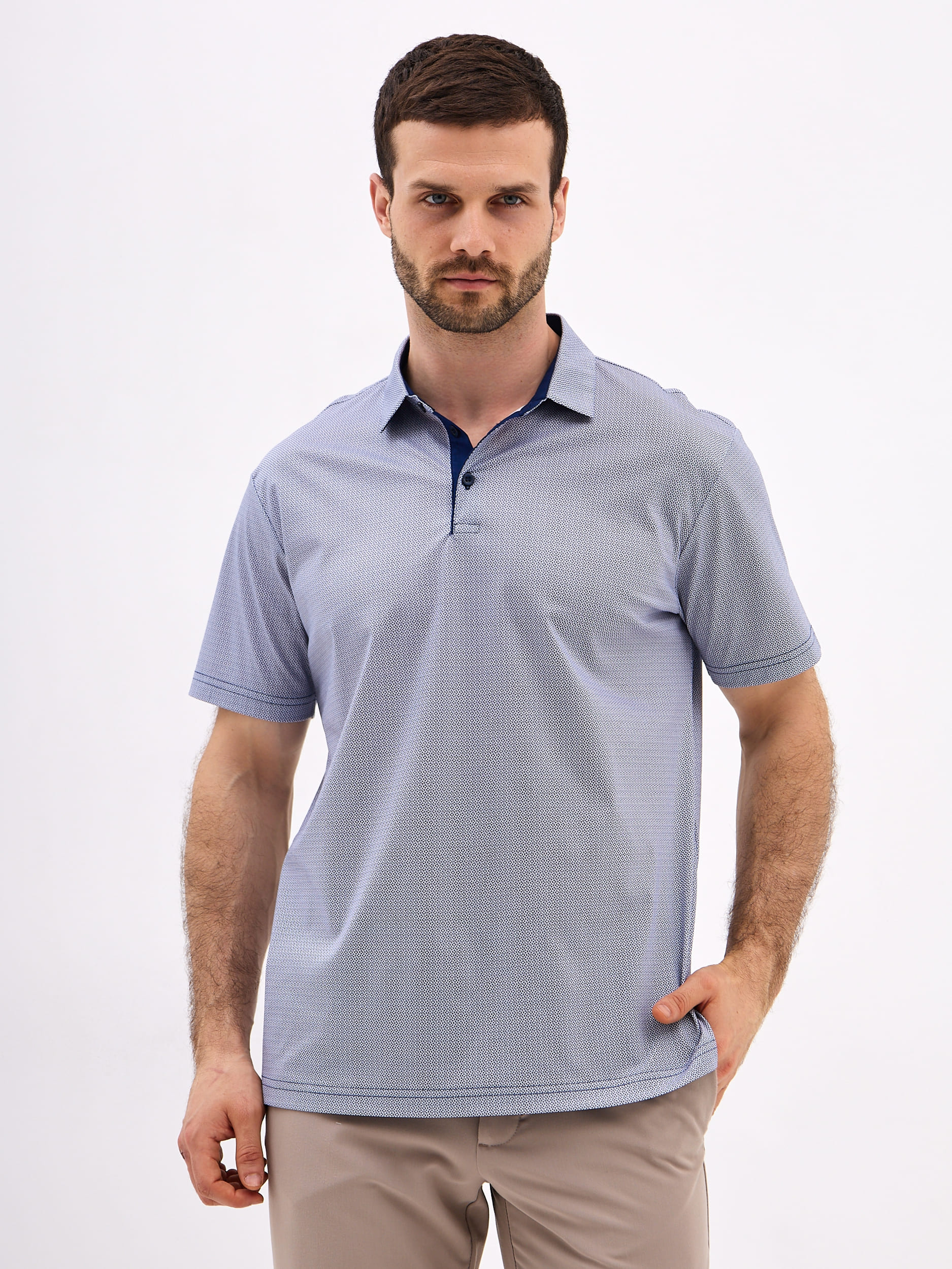 G144-TD1246-LT4627 (синий) Джемпер мужской с воротником поло короткий рукав