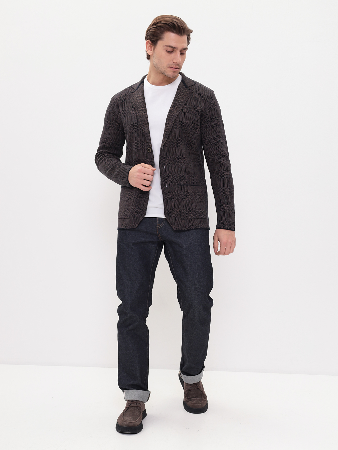 G136-KF-клетка (корич. 525/345) Кардиган мужской