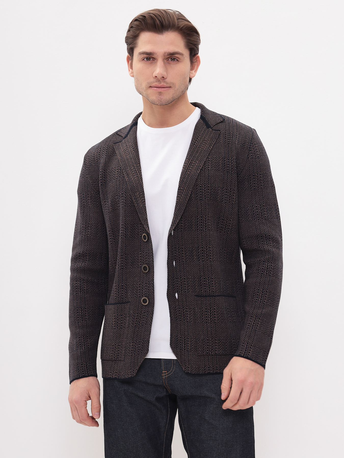 G136-KF-клетка (корич. 525/345) Кардиган мужской