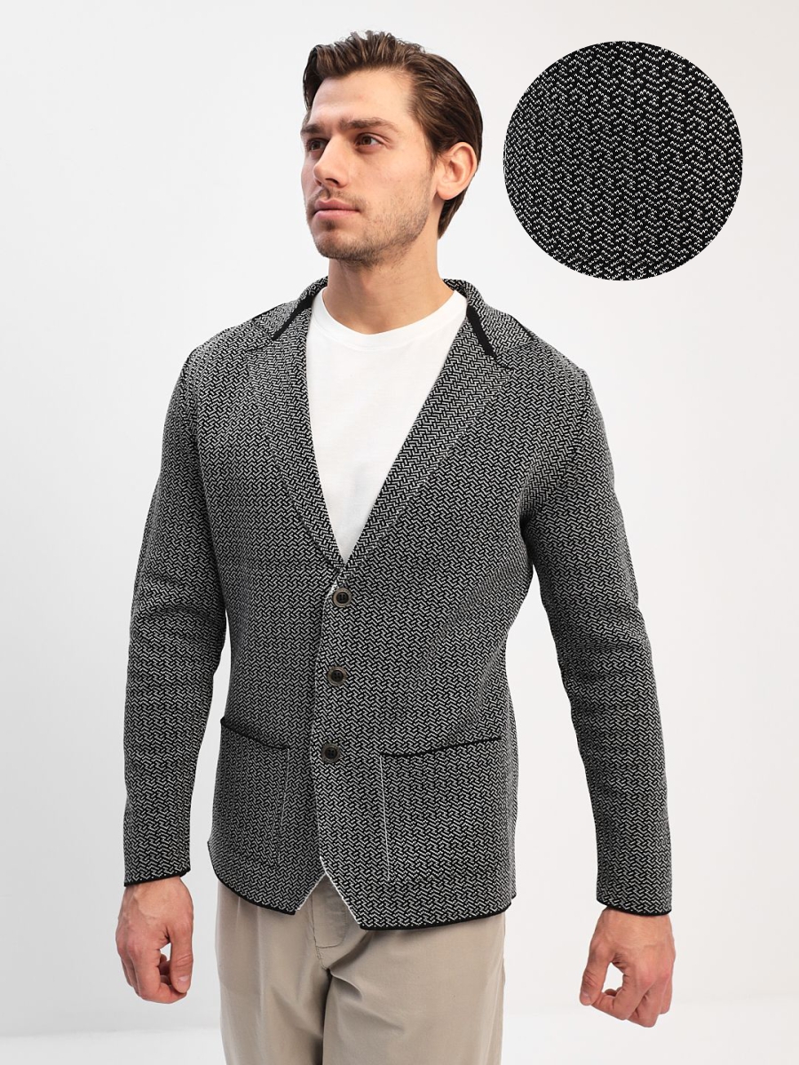 G136Z-KF-зигзаг (чёрн./белый) Кардиган мужской