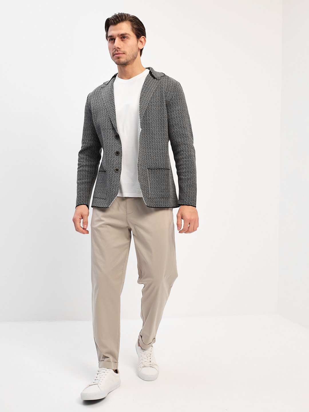 G136Z-KF-зигзаг (чёрн./белый) Кардиган мужской