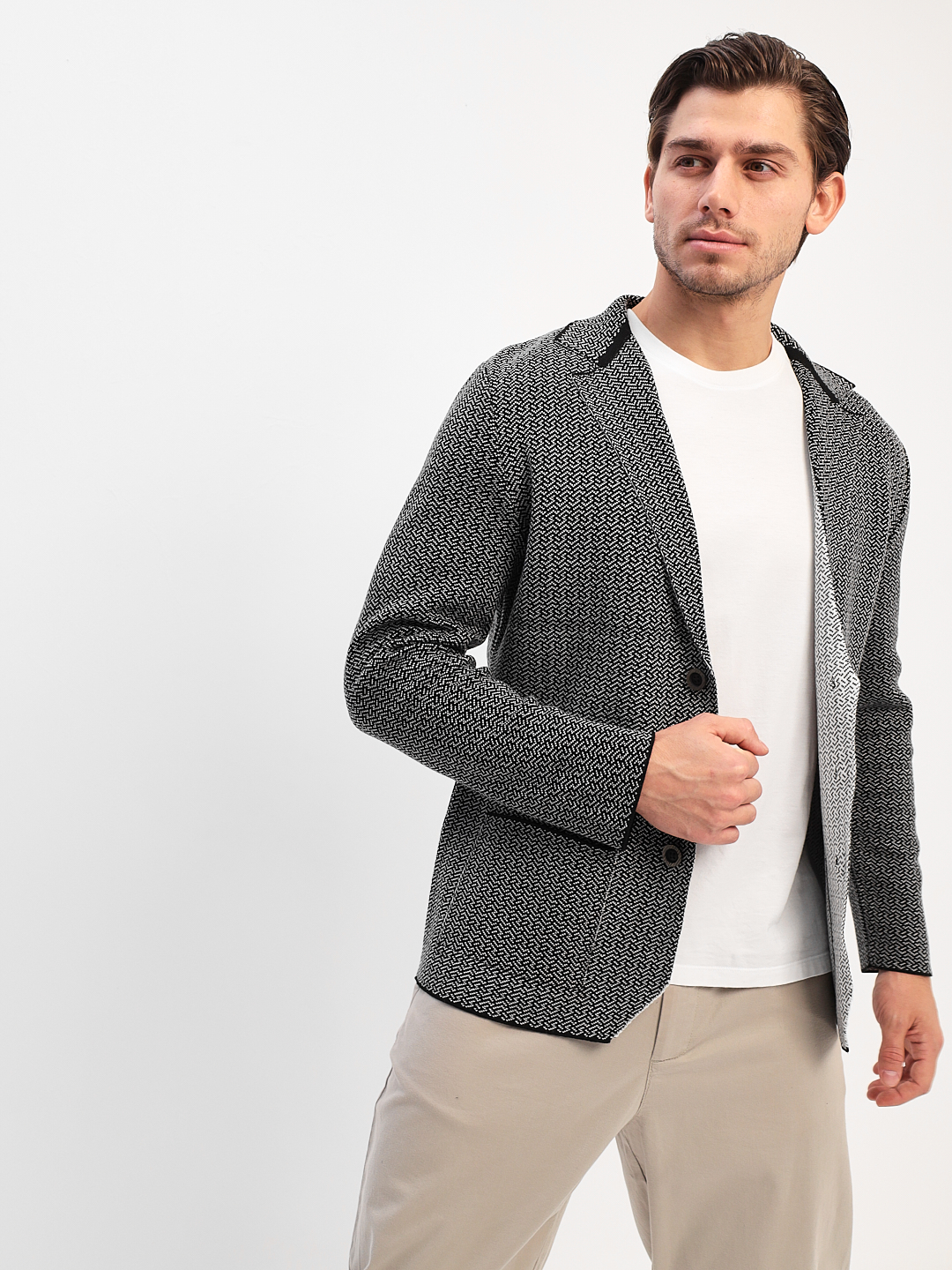 G136Z-KF-зигзаг (чёрн./белый) Кардиган мужской