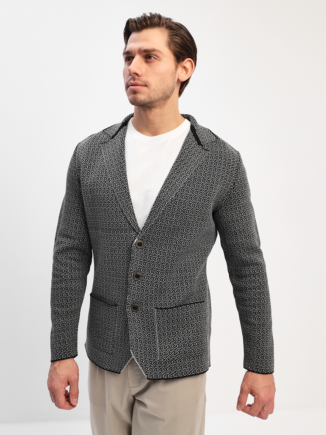 G136Z-KF-зигзаг (чёрн./белый) Кардиган мужской