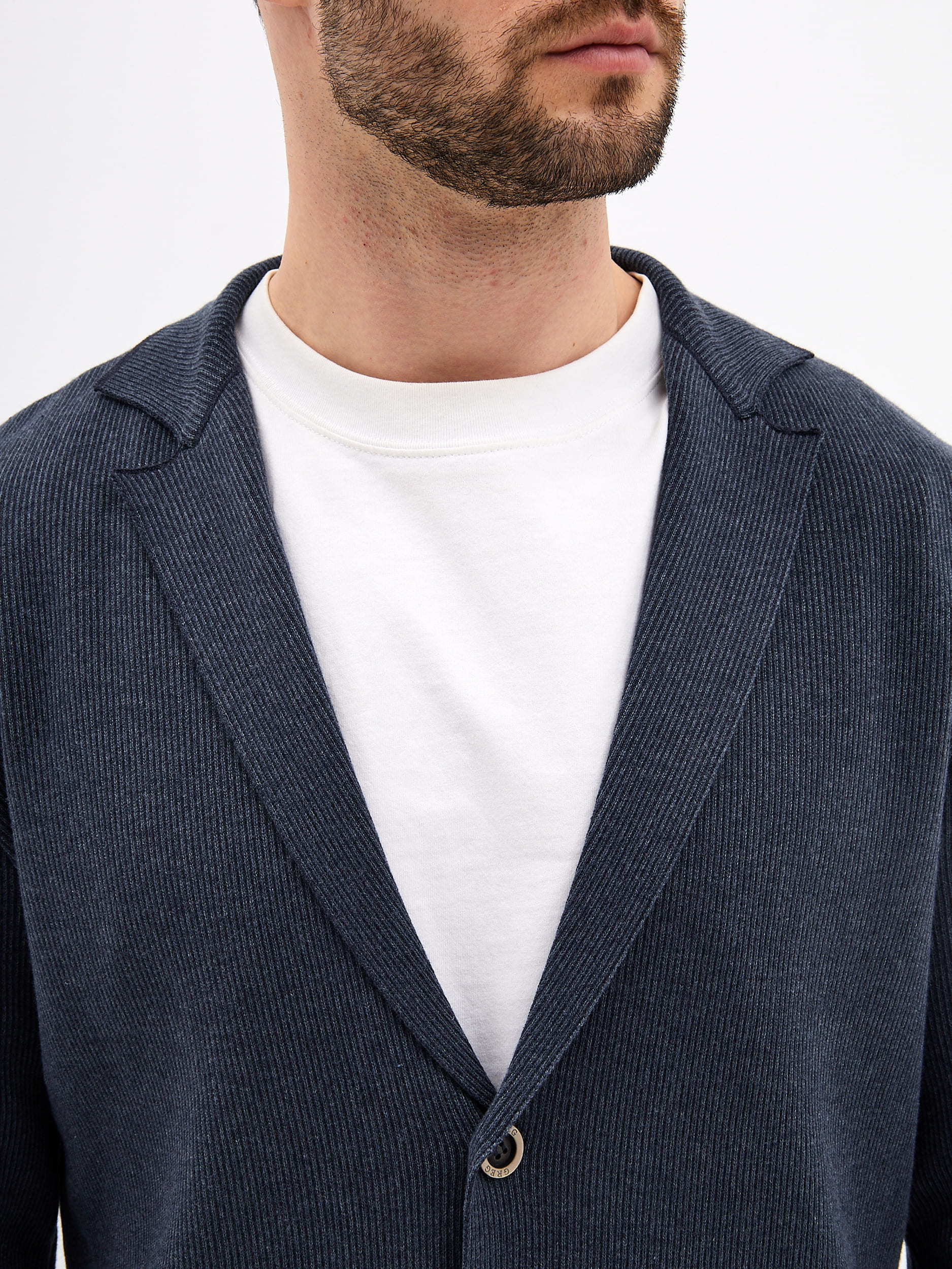 G136-KF- полоса 1*1 (т.синий меланж 630/530) Кардиган мужской