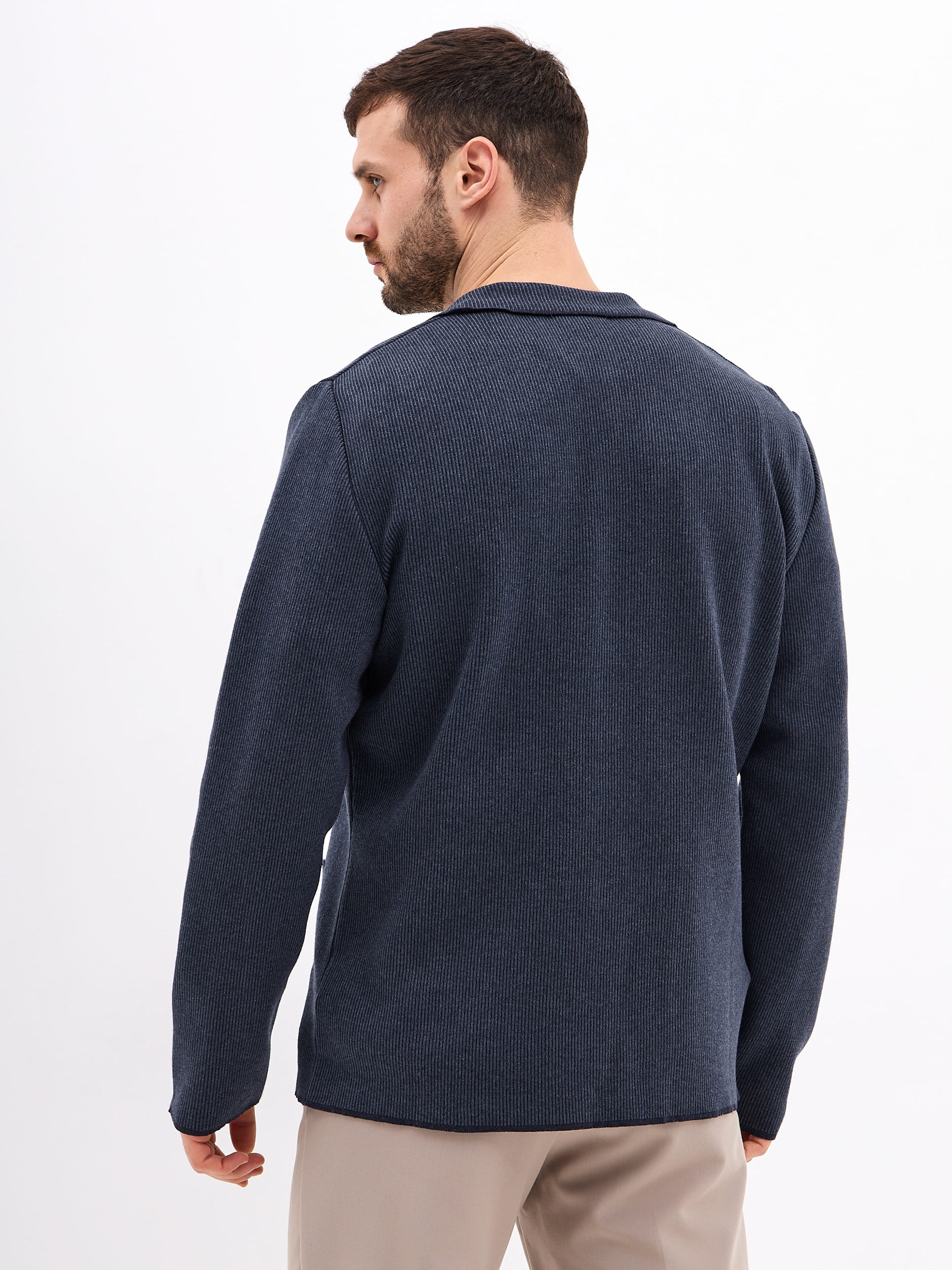 G136-KF- полоса 1*1 (т.синий меланж 630/530) Кардиган мужской