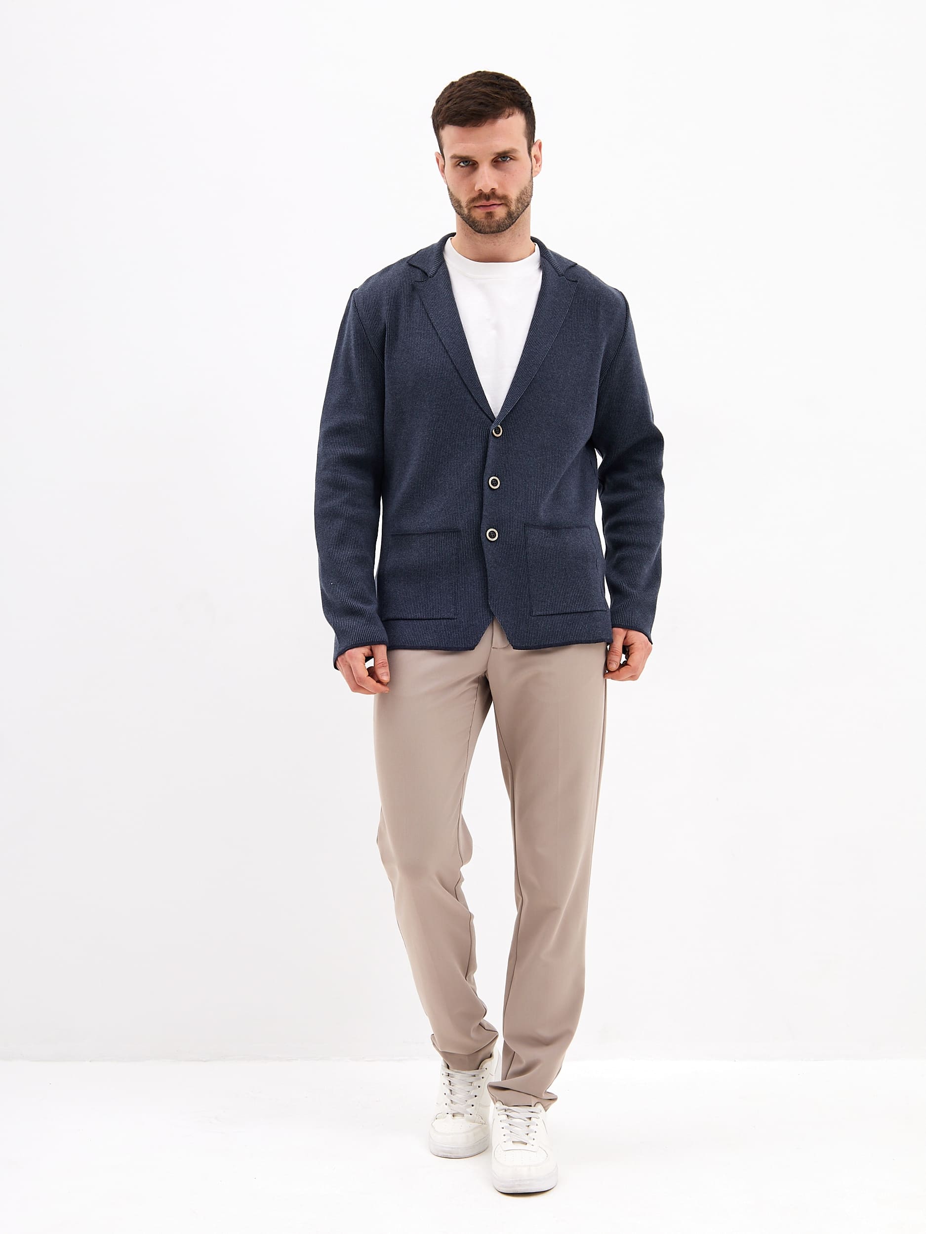 G136-KF- полоса 1*1 (т.синий меланж 630/530) Кардиган мужской