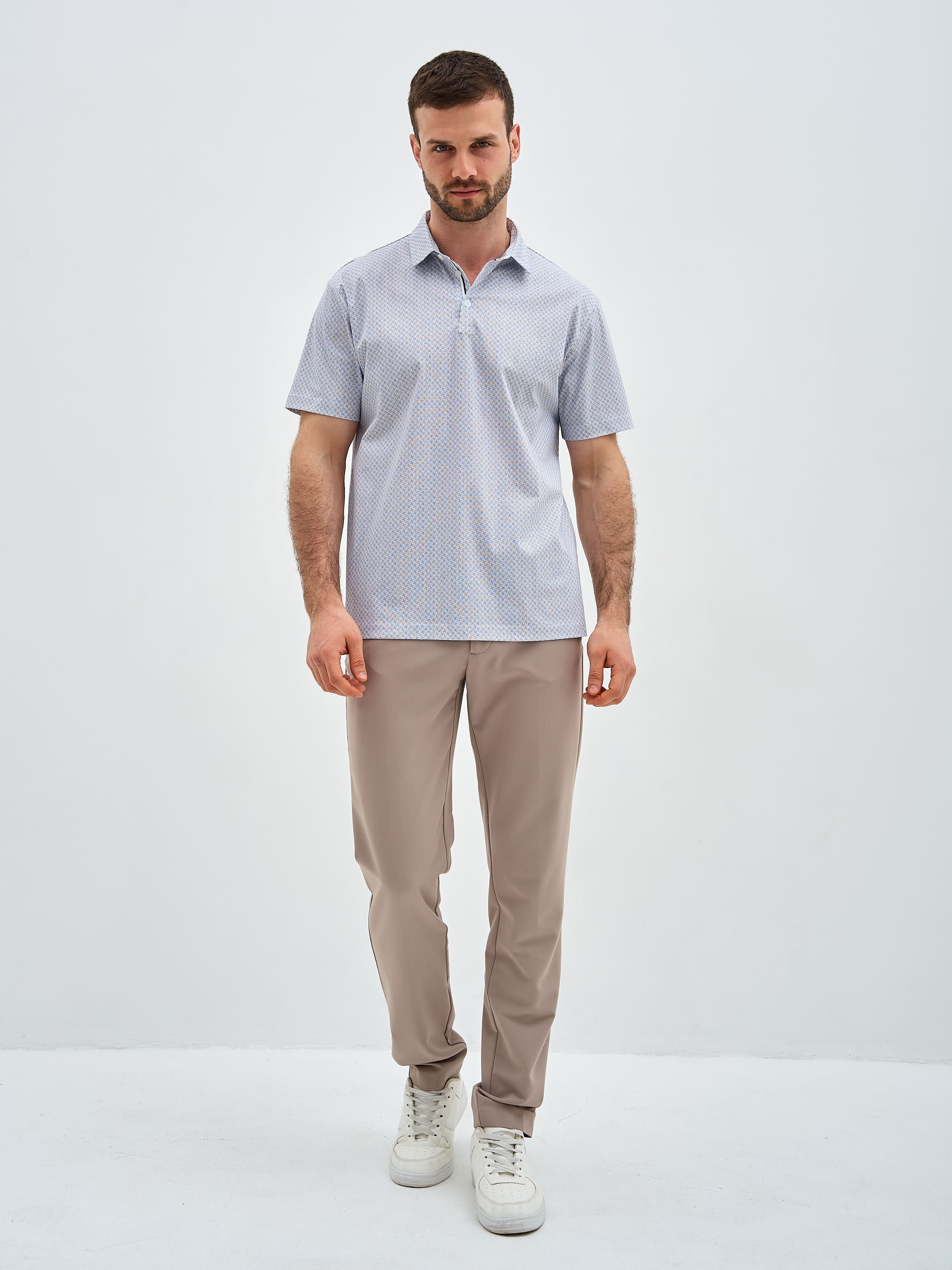 G144-TD124T-LT4625 (серый) Джемпер мужской с воротником поло короткий рукав