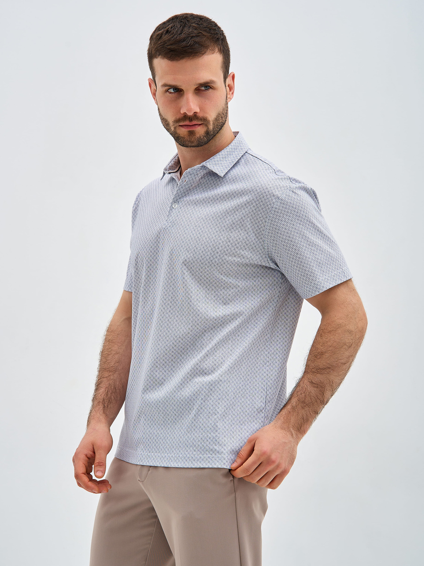 G144-TD124T-LT4625 (серый) Джемпер мужской с воротником поло короткий рукав