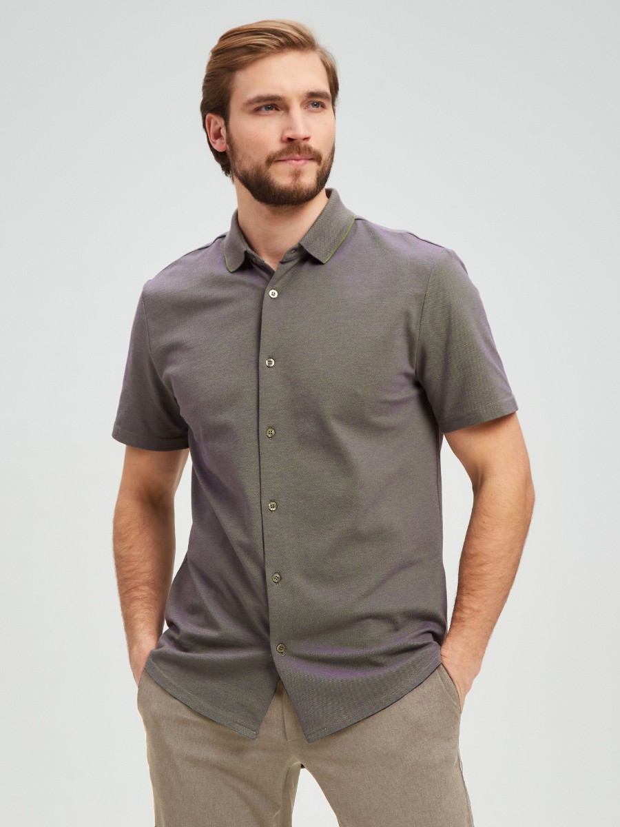 G143V-PH-OZ4 (зеленый) Батник мужской трикотажный короткий рукав