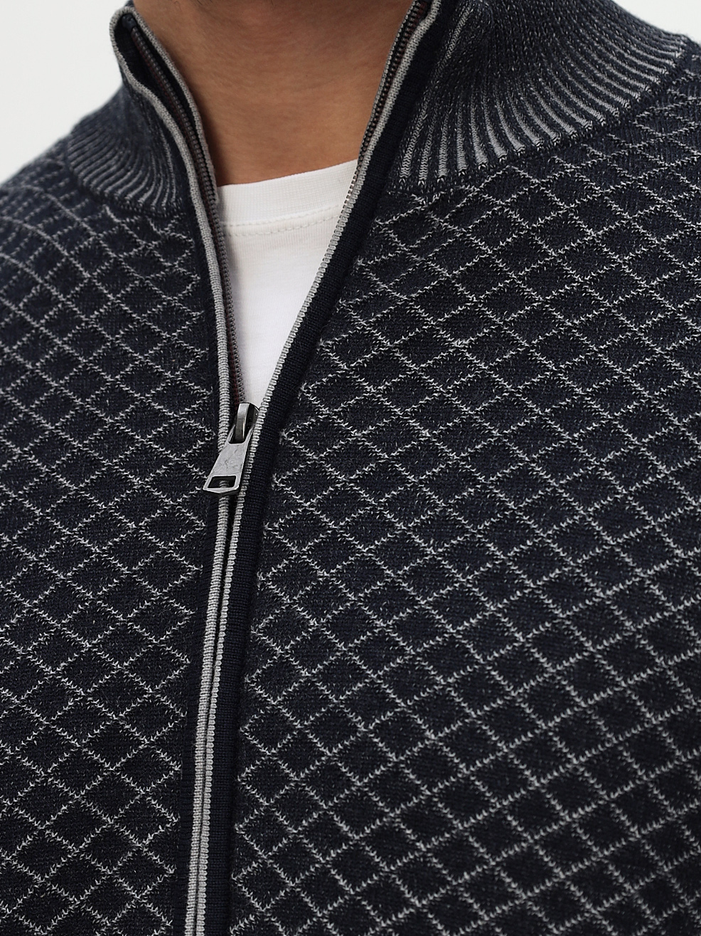 G139-14Р ромб (т.синий/серый) Кардиган мужской