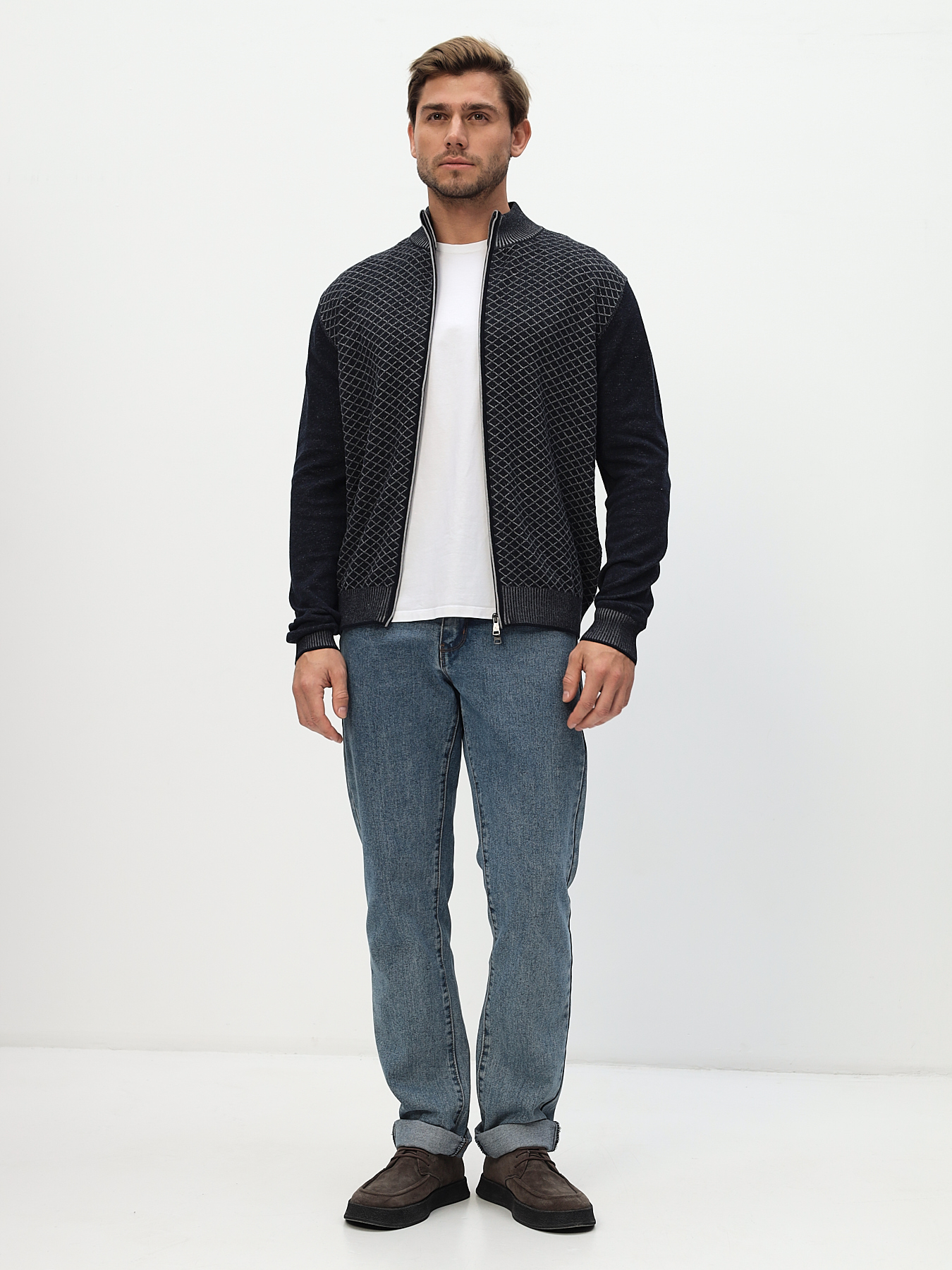 G139-14Р ромб (т.синий/серый) Кардиган мужской