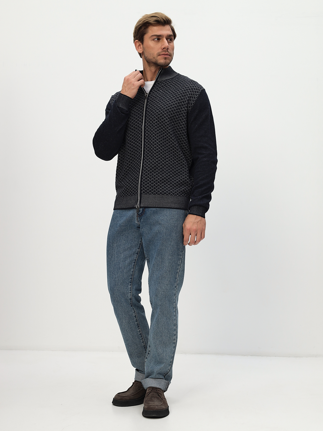 G139-14Р ромб (т.синий/серый) Кардиган мужской