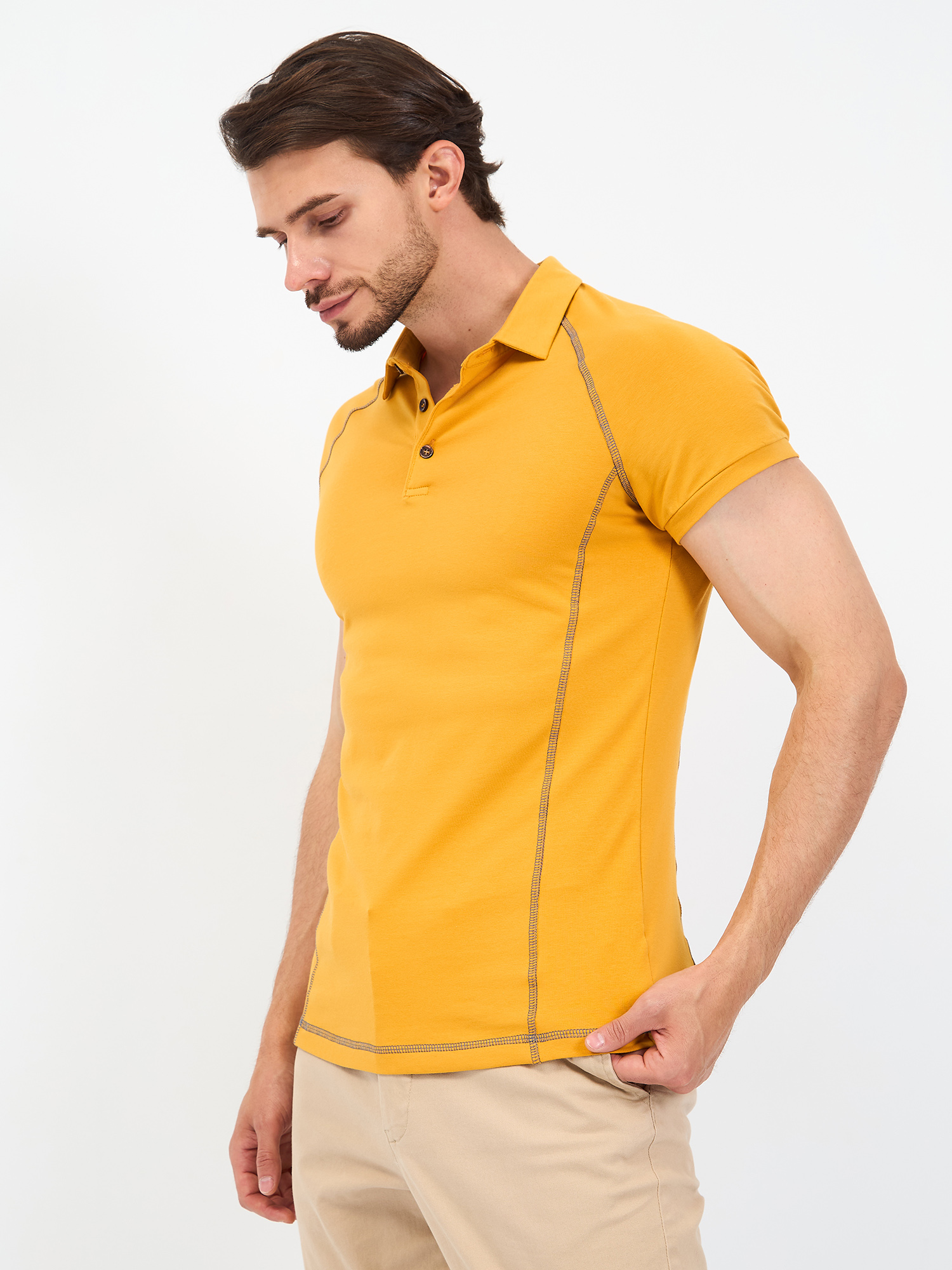 G152RZR-KO-SA5122-STR (т.желтый) Джемпер мужской с воротником поло короткий рукав