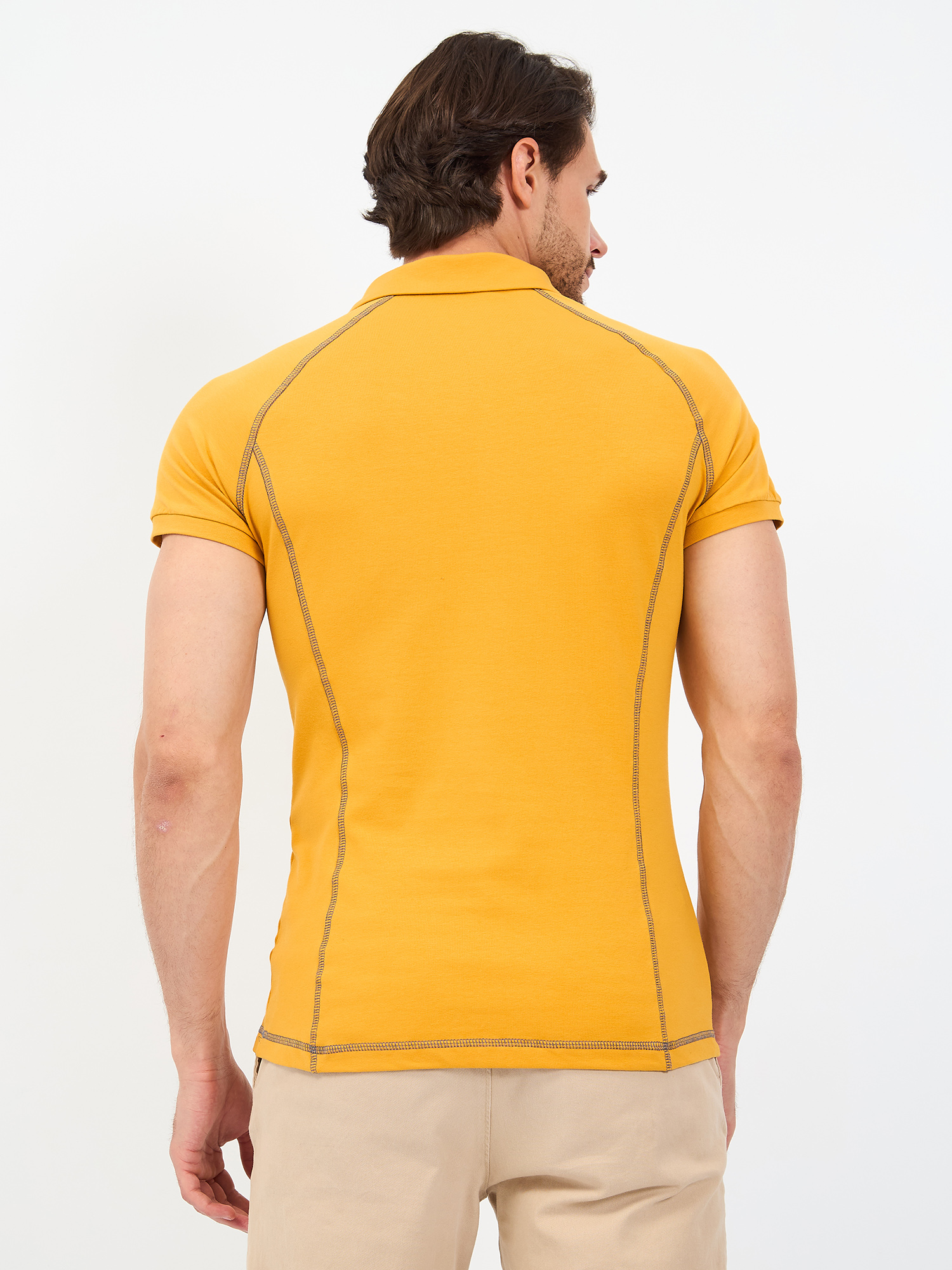 G152RZR-KO-SA5122-STR (т.желтый) Джемпер мужской с воротником поло короткий рукав