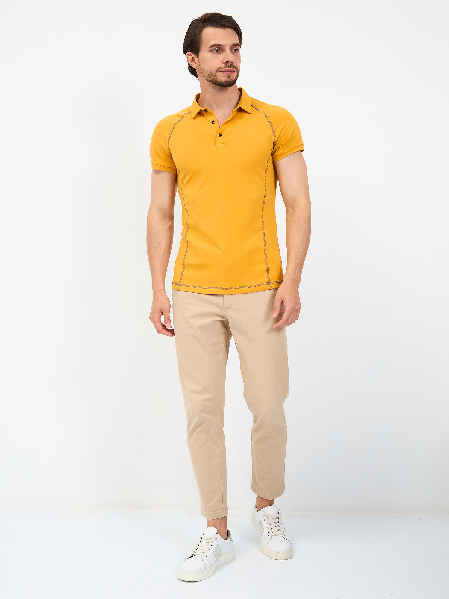 G152RZR-KO-SA5122-STR (т.желтый) Джемпер мужской с воротником поло короткий рукав