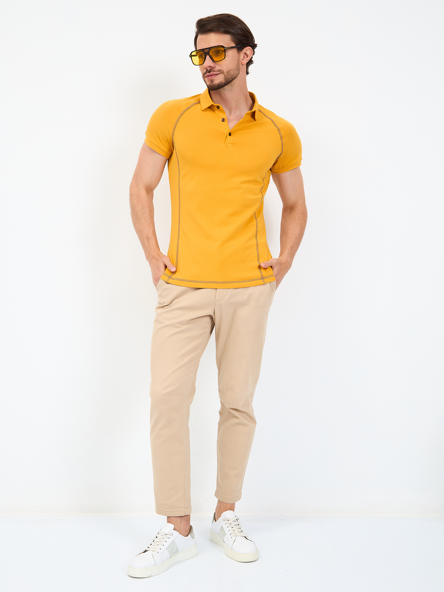 G152RZR-KO-SA5122-STR (т.желтый) Джемпер мужской с воротником поло короткий рукав